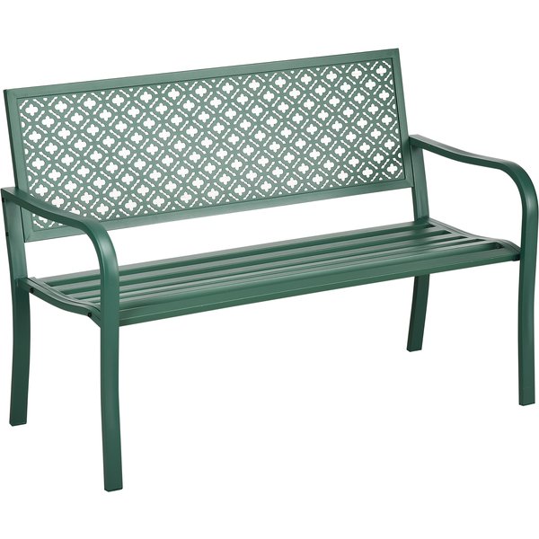Outsunny Banc De Jardin Banc ExtéRieur Jardin En Acier Avec Dossier à Motif Floral Pour 2 Personnes 127 X 63 X 83 Cm Vert Foncé-image