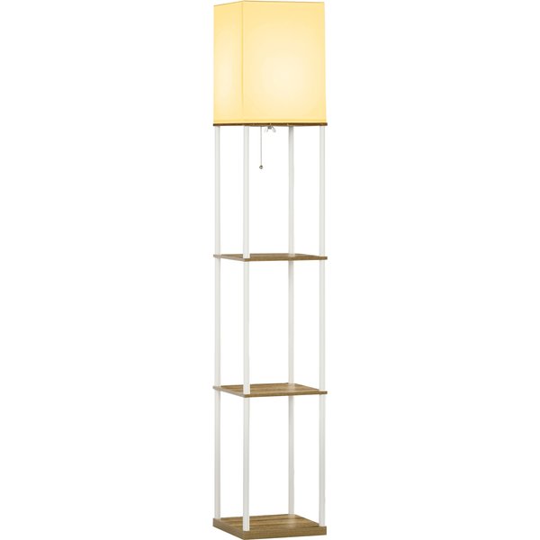 Homcom Lampadaire Bois 3 ÉTagèRes Design Moderne Blanc Pour Salon Aosom France-image