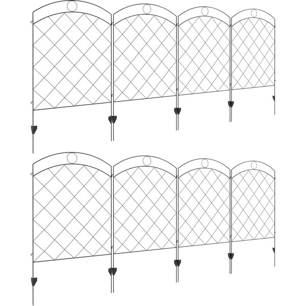 Outsunny Decorative Garden Fencing, 43in x 11.4ft Outdoor Picket Fence Panels, 8PCs Rustproof Steel Wire Landscape Flower Bed Border Edging Aosom UK