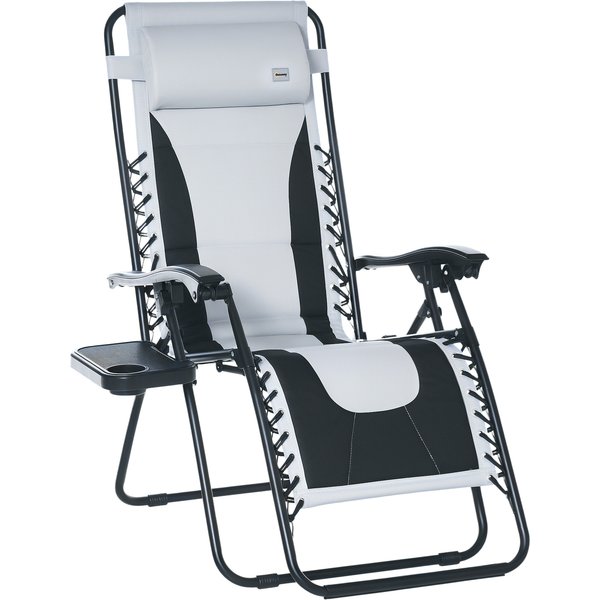 Outsunny Zero Gravity Chair, Folding Recliner, Patio Lounger w/ Cup Holder, Adjustable Backrest, Padded Pillow for Patio, Deck, Light Grey Aosom UK