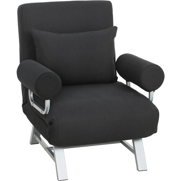 Homcom Fauteuil Chauffeuse Canapé-Lit Convertible Inclinable 1 Place Coussin Lombaires Accoudoirs PièTement MéTal Lin Noir-image