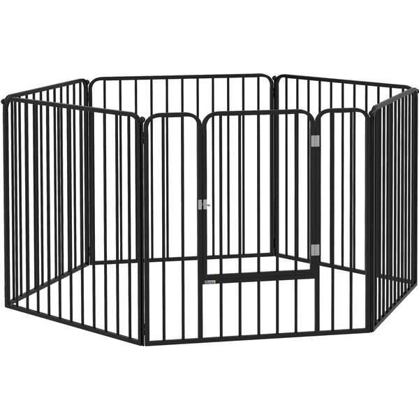 PawHut Parc Enclos Modulable Pour Chien Avec 1 Porte 6 Panneaux Modulables IntéRieur ExtéRieur 80 Cm Hauteur Acier Noir-image