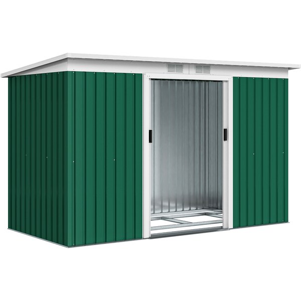 Outsunny Abri De Jardin Cabane De Jardin Abri De Rangement Avec Porte Coulissante, FenêTre De Ventilation, Toit En Pente, Vert Foncé, 280X130X172Cm-image