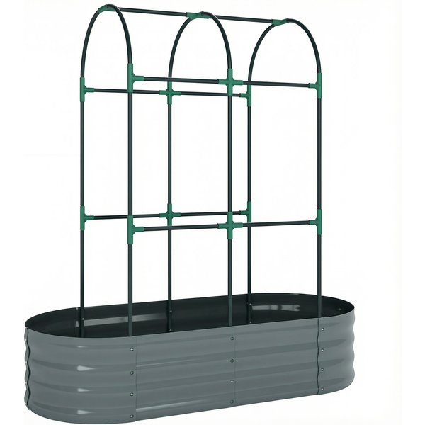 Outsunny Galvanised Raised Garden Bed with Arched Trellis, 4 x 2 x 4.6ft Metal Raised Bed for Garden with Open Bottom, Dark Grey