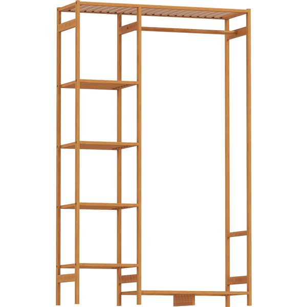 Homcom Portant à VêTements En Bambou Avec éTagèRe De Rangement à 6 Niveaux Et Tringle De Suspension, 90X30X145Cm, Bois Naturel-image