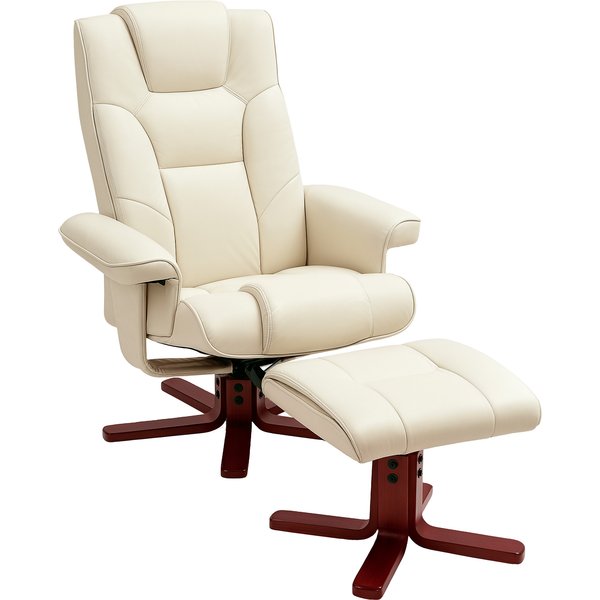 HOMCOM Faux Leather Manual Recliner and Footstool Set - Cream White