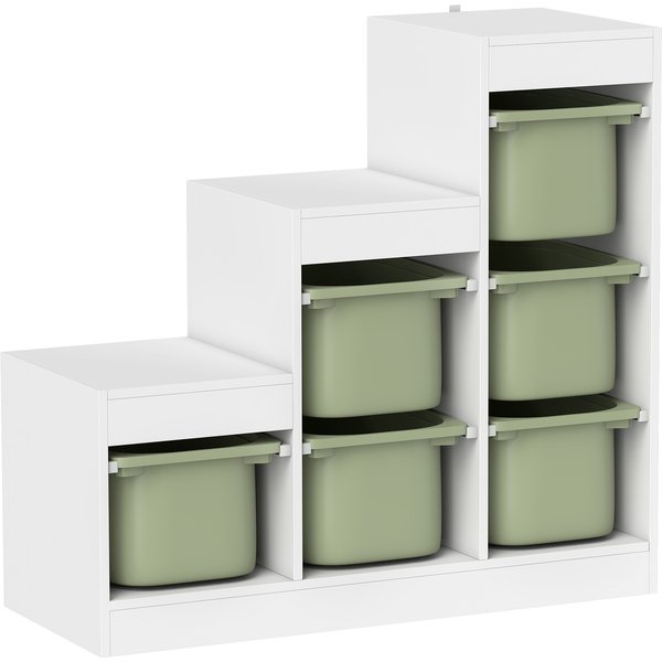 Aiyaplay Meuble De Rangement Pour Jouets Des Enfants Avec 6 Bacs Amovibles, 3 Niveaux De Rangement, 96 X 38,5 X 90, Vert-image