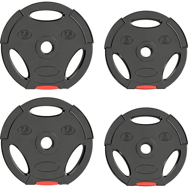 Sportnow Ensemble De 4 Disques De Poids Pour EntraîNement, Salle De Sport, EntraîNement à Domicile, Renforcement Musculaire, 2 X 7,5 Kg Et 2 X 5 Kg, Noir-image