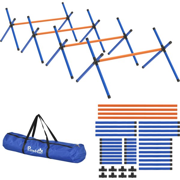 Pawhut Kit D'éQuipement D'agilité Pour Chien, Kit D'agilité Pour Chien Portable Avec Hauteur RéGlable, Sac De Transport, Orange-image