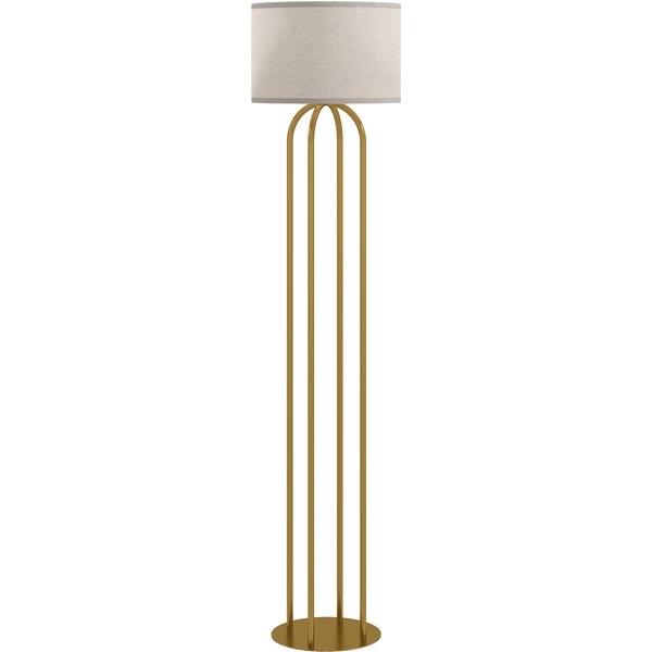 Homcom Lampadaire Sur Pied De Salon, Lampe Sur Pied Avec Abat-Jour En Lin Et Interrupteur à Pied, Ø 38 X 161 Cm, Doré Et Beige-image