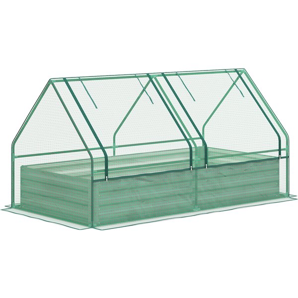 Outsunny Metal Planter Box with Cover, Raised Garden Bed with Greenhouse, for Herbs and Vegetables, Small Garden Ideas, Green Aosom UK
