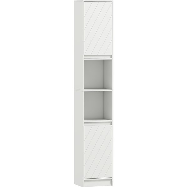Homcom Meuble Colonne Salle De Bain, Meuble De Rangement Avec 2 Portes, 2 Compartiments Ouverts, , 30 X 24 X 170 Cm, Blanc-image