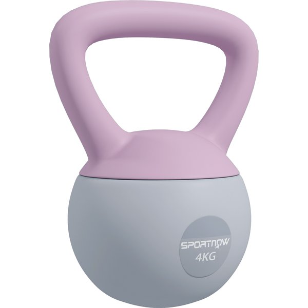 SPORTNOW Soft Kettlebell, 4kg Kettle Bell with Non-Slip Handle for Home Gym Weight Lifting and Strength Training, Purple and Grey