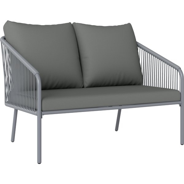 Outsunny Canapé De Jardin 2 Places En RéSine TresséE Avec Coussins Canapé D'extéRieur Accoudoirs Cadre En Acier 112X72X76Cm Gris-image