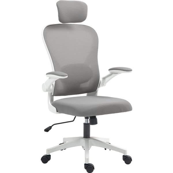 Homcom Fauteuil De Bureau Ergonomique Avec Accoudoirs Relevables, Soutien Lombaire RéGlable Gris-image