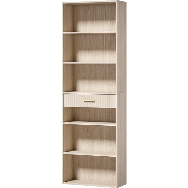 HOMCOM Bookcase Narrow Tall Space-Saving Bookshelf Drawer Open Shelves 60 x 24 x 182 cm Oak Wood Effect
