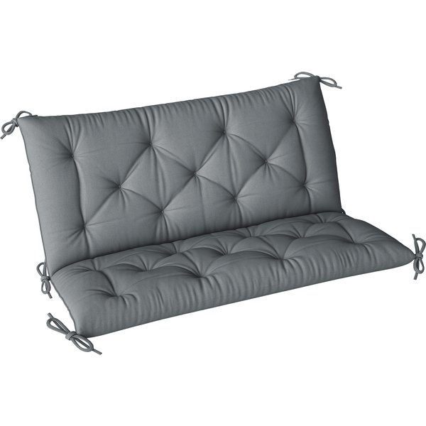 Outsunny Garden Bench Cushion: 2-Seater Padded Chair Pad with Back & Ties, Indoor/Outdoor Use, Dark Grey, 98 x 100cm Aosom UK