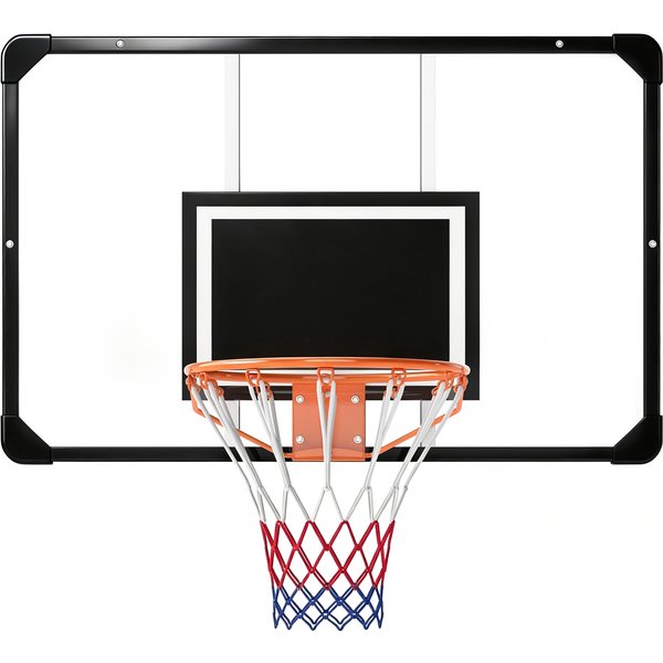 Sportnow Panier De Basket Mural, Panier Basket, Avec Vis De Montage Et Clé, Pour ExtéRieur, Noir, Transparent, Orange-image