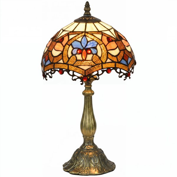 HOMCOM Stained Glass Bedroom Table Lamp, Handcrafted Artisan Collectible, Bedside Light, Multi-Coloured, Zinc Alloy Aosom UK