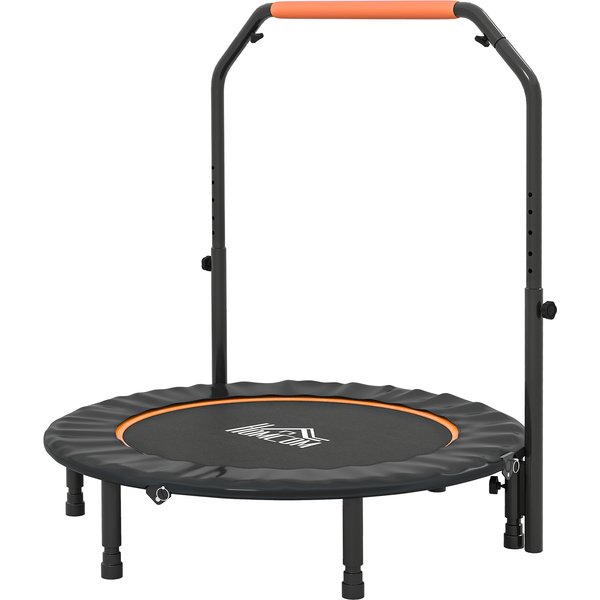 HOMCOM 45" Foldable Mini Fitness Trampoline, with Adjustable Foam Handle, Orange