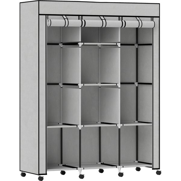 Homcom Armoire En Tissu, Solution De Rangement, 8 éTagèRes, 2 Tringles, Gris-image