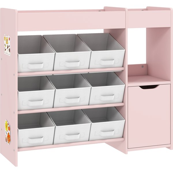 Aiyaplay Meuble Rangement Enfant éTagèRe De Rangement Pour Jouets Enfants Avec 9 Tiroirs En Tissu Et Placard, Rose-image