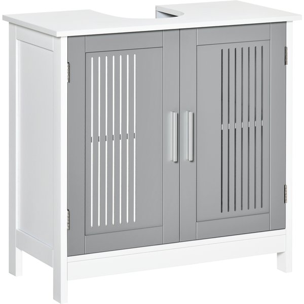 Kleankin Under Sink Cabinet with Double Doors, Modern Bathroom Vanity Unit, Storage Cupboard with Adjustable Shelves, Grey Aosom UK