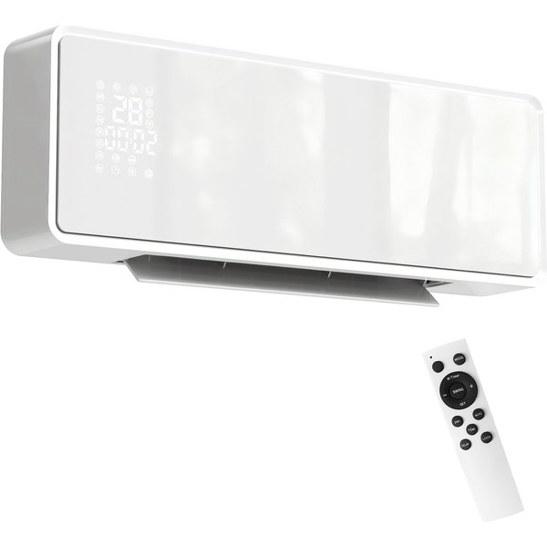 HOMCOM Wand Heizlüfter 2000W Wandheizgerät mit 2 Leistungsstufen, 3 Betriebsarten, LED-Display, Thermostat, Timer Wandheizung mit Fernbedienung, Oszillation, Fenster-Erkennung und Glasfront, Weiß Aosom