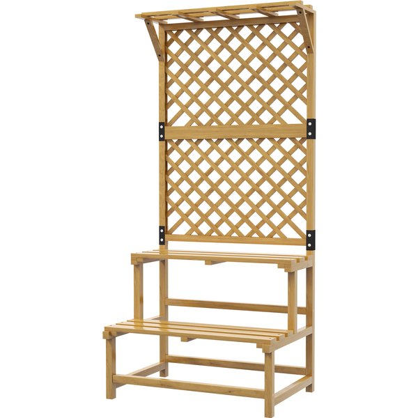 Outsunny Blumentreppe mit Rankhilfe, 2 Stufen, Dach, Pflanzentreppe für Innen Außen, Holz Blumenständer, mehrstöckig Blumenregal für Garten Balkon, 75 x 50 x 166 cm Gelb Aosom