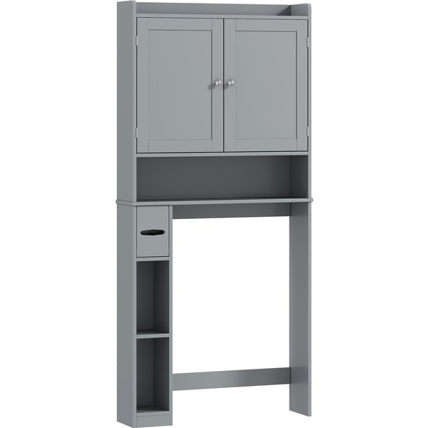 Homcom Meuble WC Dessus De Toilette Ou Machine à Laver, 2 Portes, 3 Compartiments, Porte-Papier Toilette, 80X19,5X170Cm, Gris-image