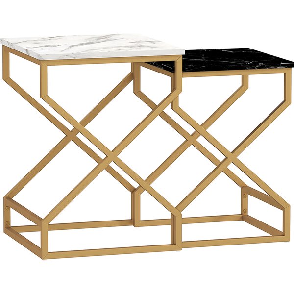 HOMCOM Set of Two Marble-Effect Nesting Tables
