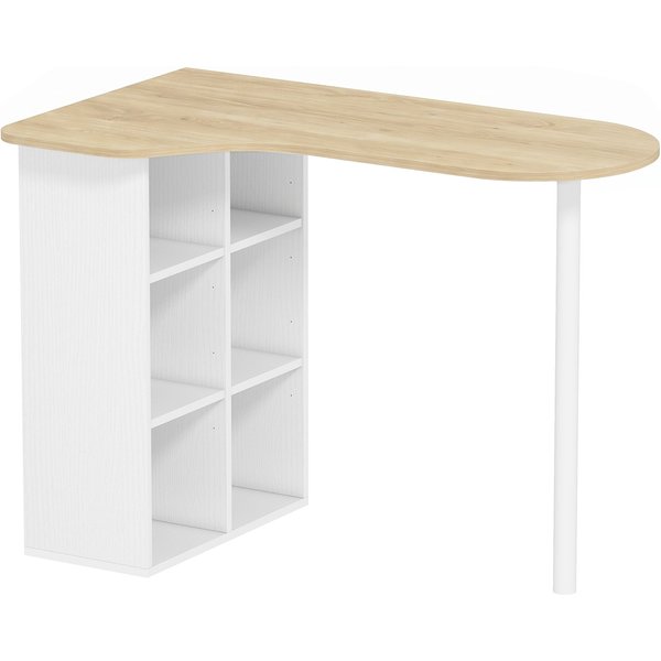 HOMCOM Unregelmäßiger Schreibtisch 100 x 59 cm, moderner Holztisch mit 6 Fächern, 4 verstellbaren Regalen und Stahlgestell, Arbeitsplatz für Schlafzimmer, kleine Räume, Eiche Aosom
