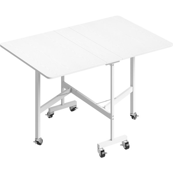 Homcom Table à Manger Pliante Sur Roulettes Pour 4-6 Personnes 120 Cm, Roues Avec Freins, 2 Abattants, Style Industriel, Blanc-image