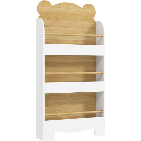 AIYAPLAY Kids Bookshelf, 3 Tier Children Bookcase, Bear Theme Toddler Space-Saving Bookcase for Living Room, White
