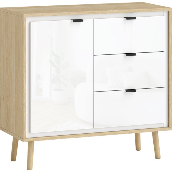 Homcom Buffet Salon Meuble De Rangement Armoire De Cuisine Placard à 2 Portes 3 Tiroirs Et éTagèRe RéGlable, 80X35X77Cm, Blanc-image