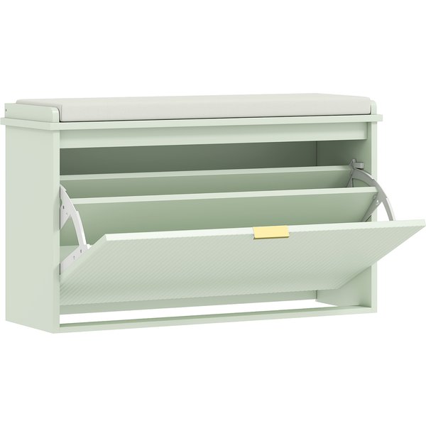 Homcom Banc à Chaussures Avec Coussin D'assise Rembourré Et Tiroir Rabattable Pour Couloir, Chambre, 80 X 26 X 47,5 Cm, Vert-image