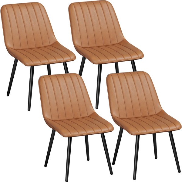 HOMCOM 2er-Set Esszimmerstühle, geschwungene Rückenlehne und Sitzfläche, moderner Küchenstuhl mit synthetischem Bezug und Stahl, gepolstert ohne Armlehnen, für Wohnzimmer, Esszimmer, Braun Aosom