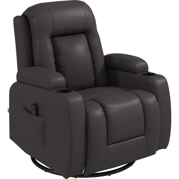 HOMCOM PU Leather Recliner Chair, Recliner Armchair with Extended Footrest, Cup Holders and Side Pockets, Dark Brown | Aosom Ireland