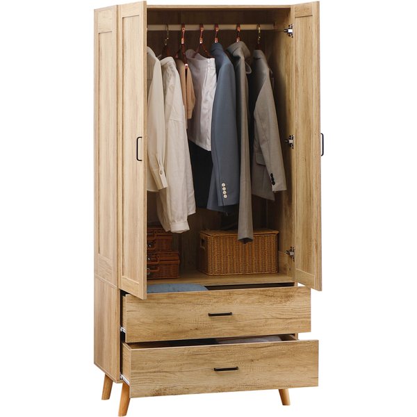 Homcom Armoire à VêTements Armoire De Rangement 2 Portes Et 2 Tiroirs Avec Tringle - 80 X 54 X 180 Cm Aosom France-image