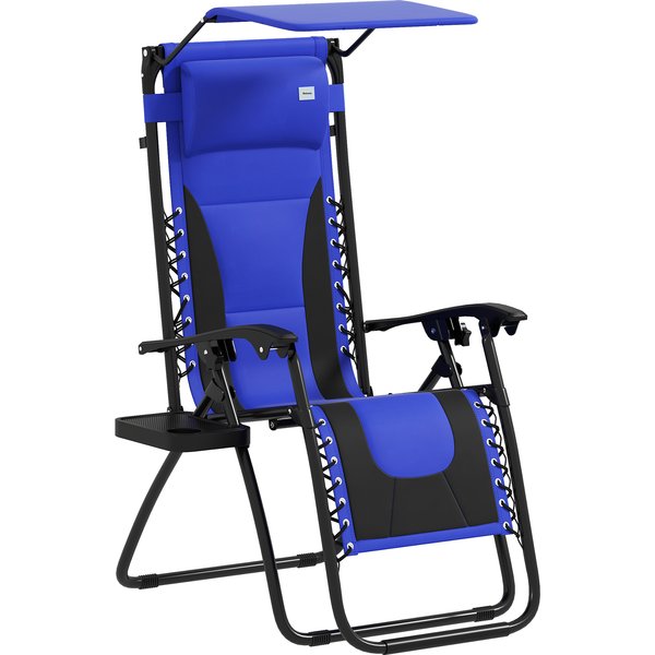 Outsunny Zero Gravity Lounger Chair, Folding Reclining Patio Chair with Shade Cover, Cup Holder, Soft Cushion and Headrest for Poolside, Camping, Blue