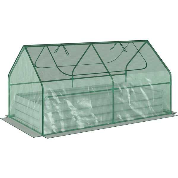 Outsunny Raised Garden Bed with Greenhouse, Steel Planter Box with Plastic Cover, Roll Up Window, Dual Use for Flowers, Vegetables, Fruits and Herbs, 185L x 95W x 92H cm, Green | Aosom Ireland
