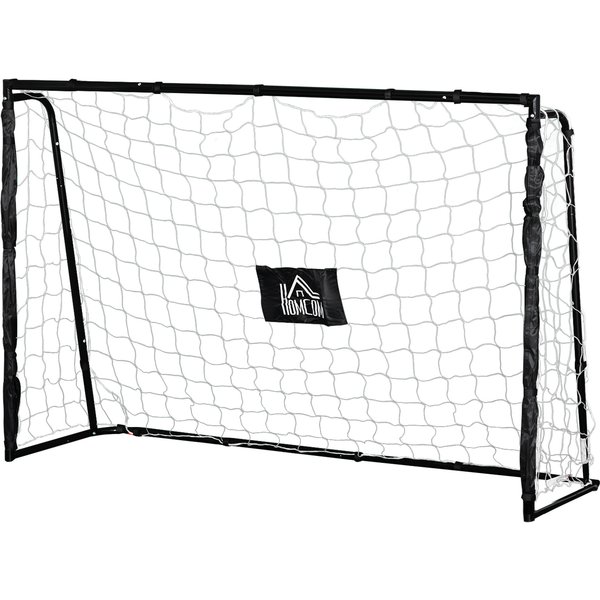 Homcom But De Football Cage De Foot ChâSsis MéTal Filet Pe Piquets & Outil Inclus Dim. 186L X 62L X 123H Cm Noir Blanc-image