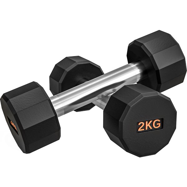SPORTNOW 2 x 2kg Dumbbells Weights Set with 12-Sided Shape and Non-Slip Grip for Men Women Home Gym Workout Aosom UK