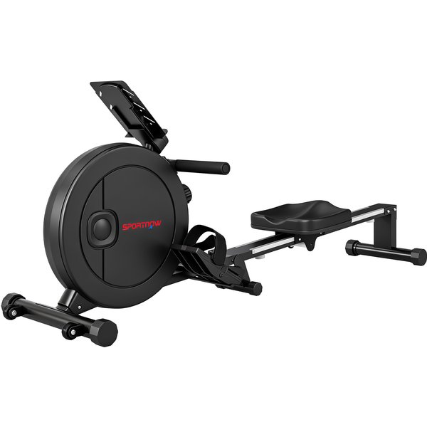 SPORTNOW Rudergerät für Zuhause, klappbar, leises magnetisches Rudergerät mit 16 Widerstandsstufen, Bluetooth-App, Aluminiumschiene, LCD-Display, Handyhalter, Rollen, platzsparend, max. 120 kg Aosom