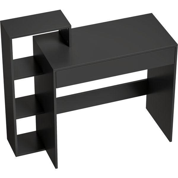 HOMCOM Desk with Storage, Computer Desk with 3 Open Shelves and Drawer, Workstation, Computer Table, Black