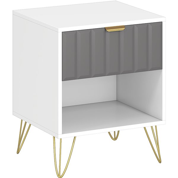 Homcom Table De Chevet, Table D'appoint Compartiment Ouvert, Tiroir Et PoignéE, Pieds En Acier, 45 X 40 X 55, Blanc-image