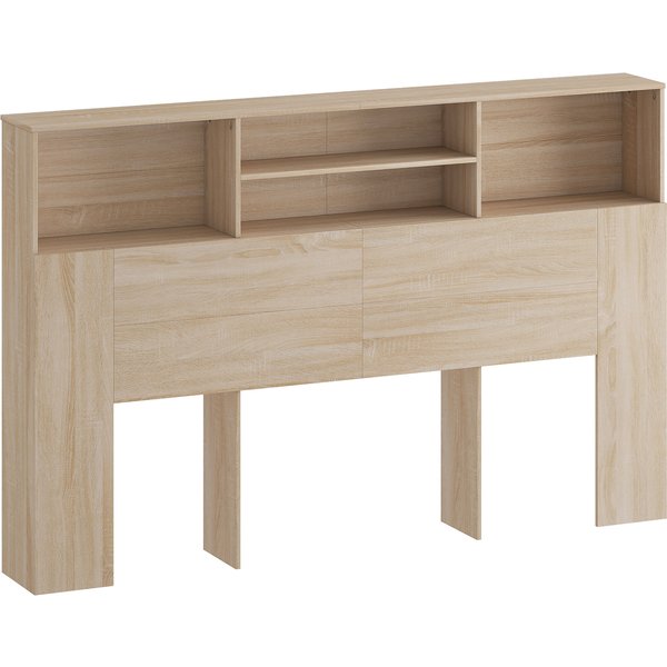 Homcom TêTe De Lit Sur Pied Avec Rangements, Accessoire De Lit 4 Compartiments Ouverts, 160 X 20,2 X 108,2 Cm, Bois Naturel-image