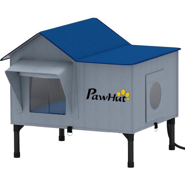 PawHut Niche Chauffante Pour Chat D'extéRieur ImperméAble Base SuréLevéE 5 Cm Coussin Chauffant 55°C 51 X 41 X 55 Cm Gris Clair-image