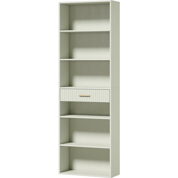 HOMCOM Bookcase Narrow Tall Space-Saving Bookshelf Drawer Open Shelves 60 x 24 x 182 cm Light Green