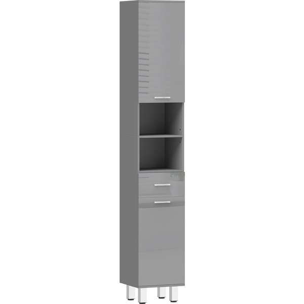 Kleankin Armoire De Salle De Bain, Commode De Bain, Avec éTagèRes Et Tiroir, RéGlable, Gris-image